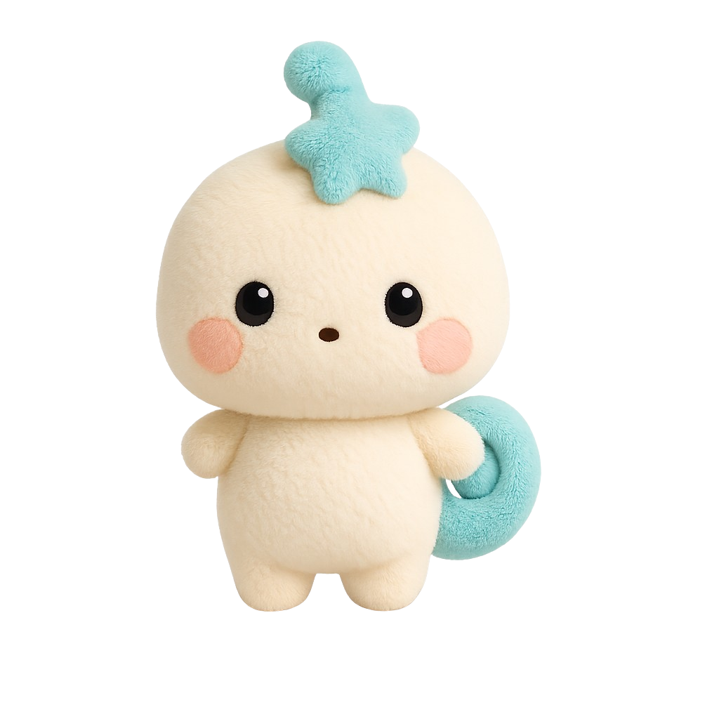 Mochi, the official character of WAFUU.COM — a fluffy cream mascot with a mint star sprout and curled tail